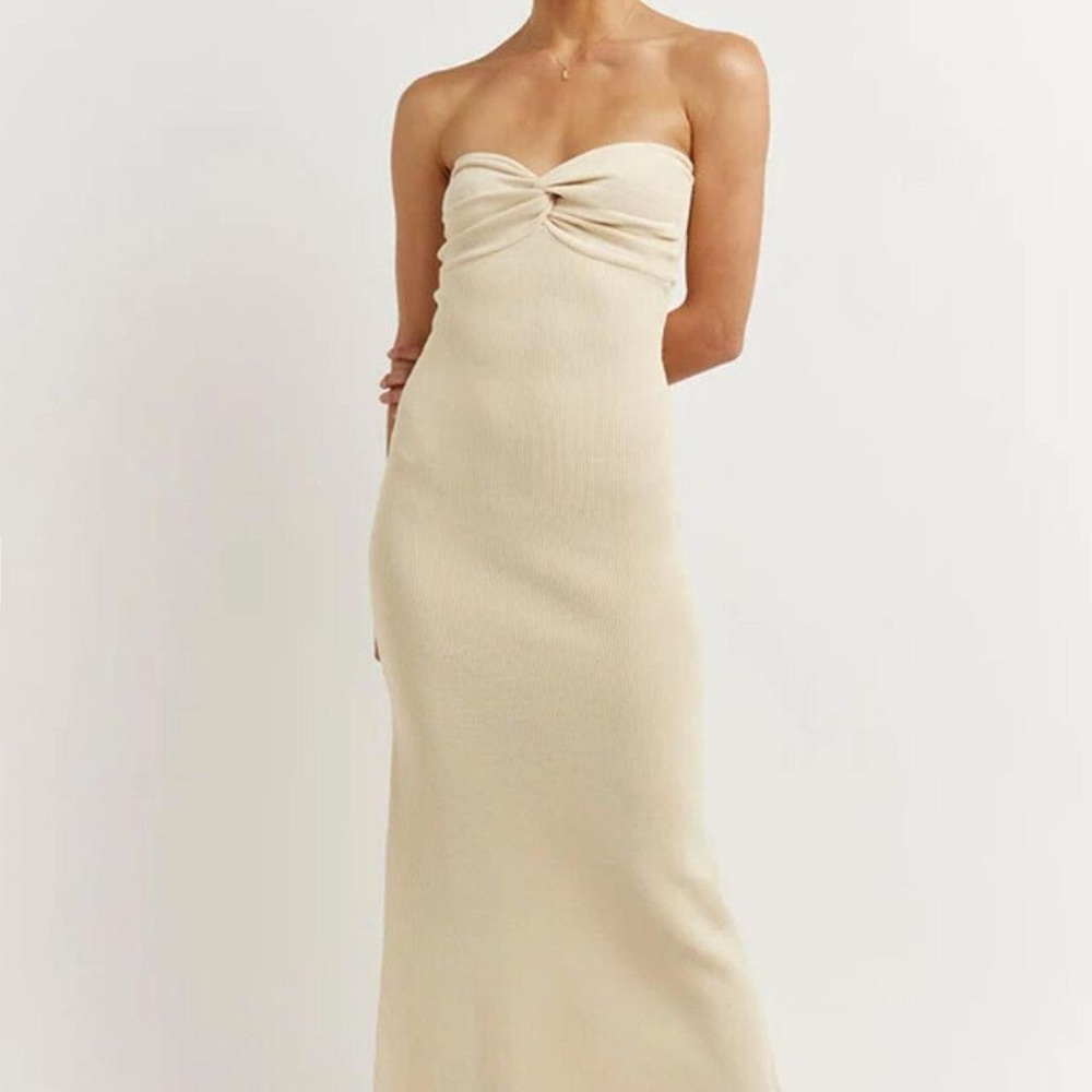 DISSH Anika Butter Knit Dress Woven Sweetheart Strapless Midi XXL